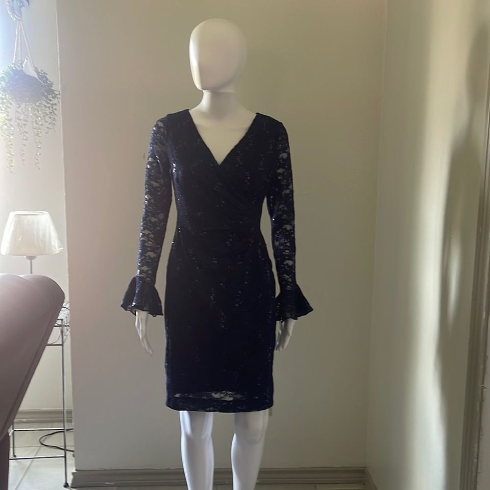 Vestido nuevo de cocktel azul marino- manga larga marca LAUREN Ralph Lauren